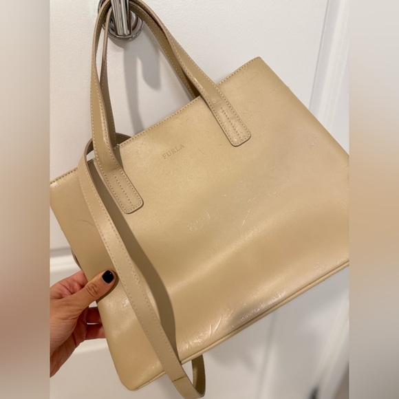 Vintage Furla Leather Tote Bag - Made in Italy - Beige - Genuine Leather - Picture 5 of 16